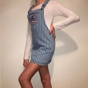 Cute striped overall dress with Mickey Mouse logo